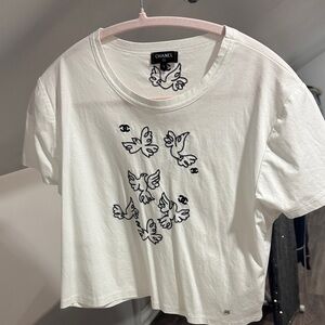 Chanel White Tee with Black Bird Design